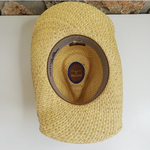 BULLHIDE straw Cowboy Hat Ranch Western Size M suede band Turquoise And Crosses